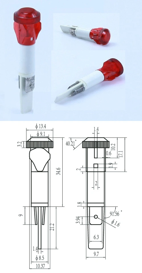 Lampada a neon pilota 10 mm IP65 A-14-2 Luce indicativa a LED rosso 0